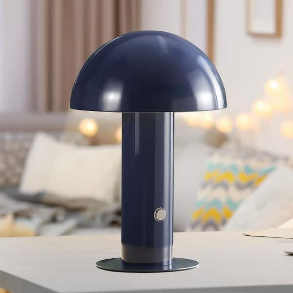 JONATHAN Y Boletus 10 .75 in. Contemporary Rechargeable/Cordless Iron Integrated LED Mushroom Table Lamp in Navy JYL7115E - The Home Depot