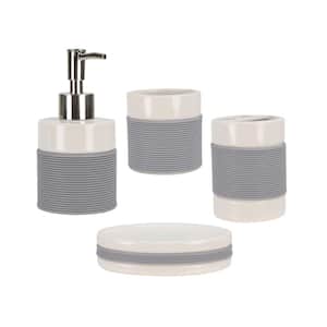 4-Piece Bath Accessory Set with Rubber Grip in White