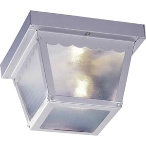 2-Light Outdoor White Flush Mount Ceiling Fixture