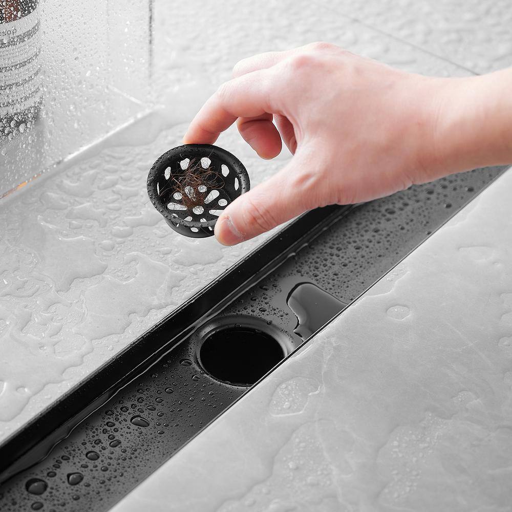 24 Inch Matte Black Stainless Steel Linear Shower Drain with Square Holes