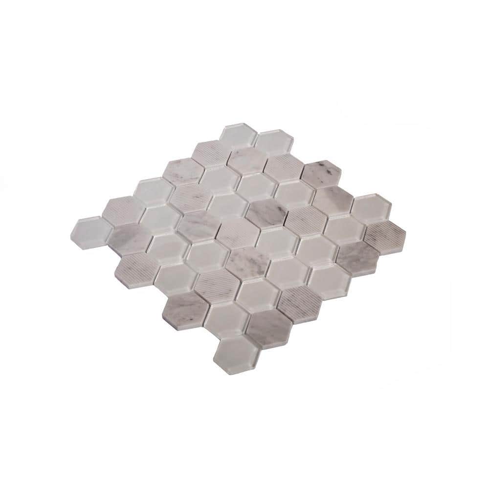 Gray Hexagon Glass and Marble Mosaic Tile for Walls and Floors