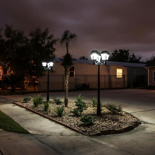 Imperial III Black 3-Light Outdoor Commercial Graded Solar LED Post Light with Dual Color Temperature and 3 in. Fitter