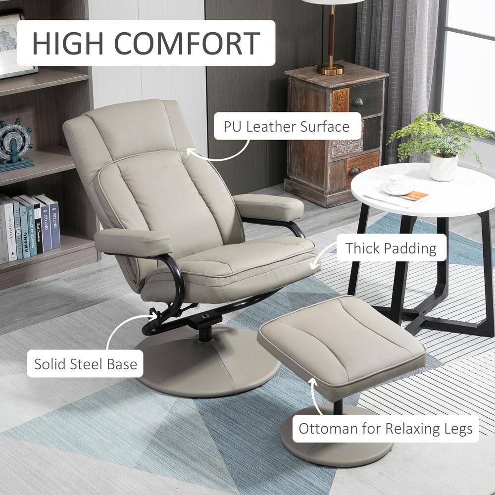 Gray Faux Leather Swivel Recliner with Ottoman