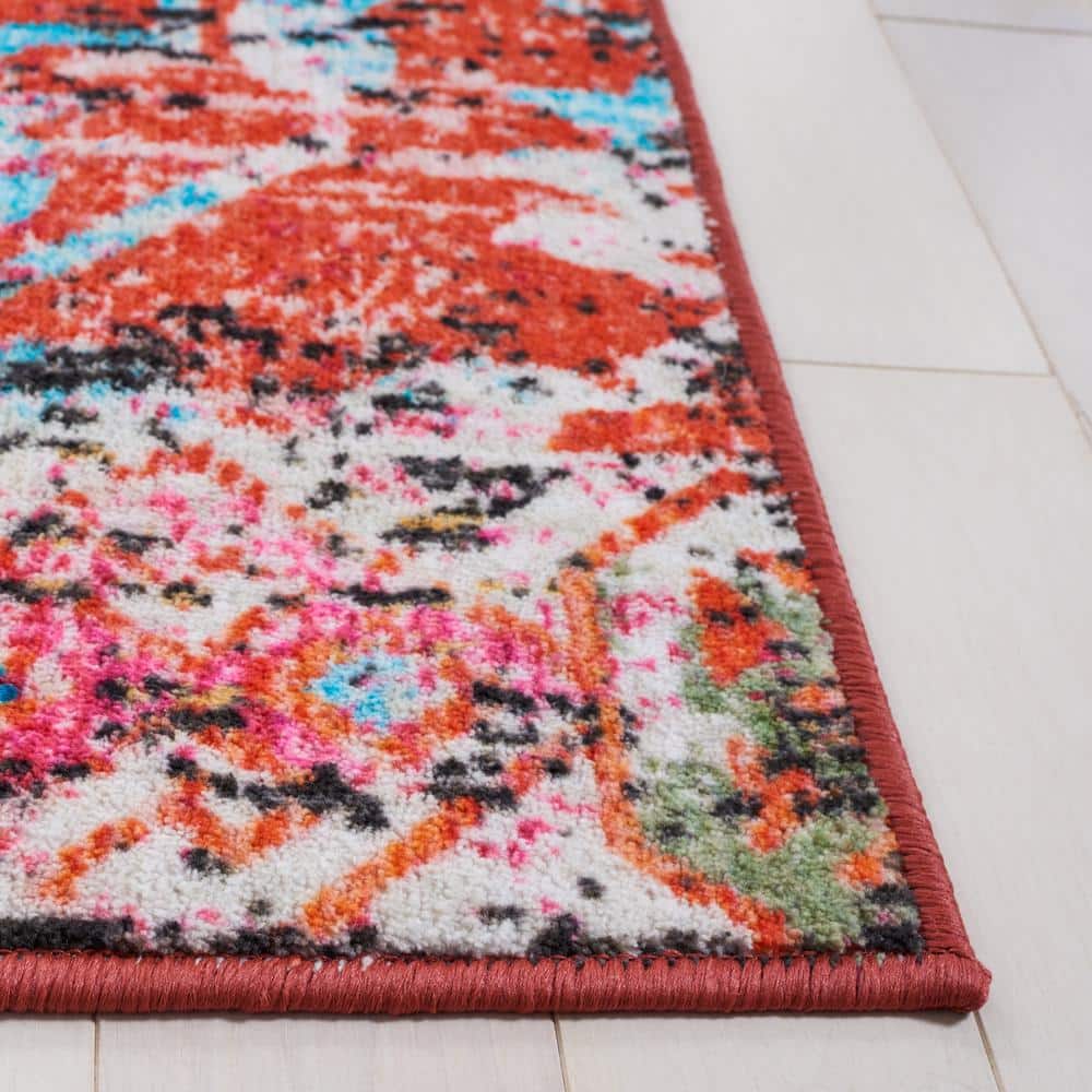 Orange and Light Blue 8' x 10' Synthetic Washable Area Rug