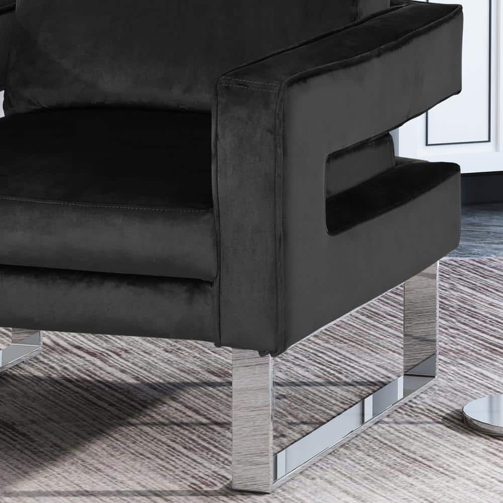Black Velvet Geometric Club Accent Chair with Stainless Steel Legs