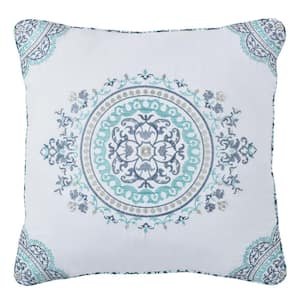 Afton Blue Polyester 16x16" Square Decorative Throw Pillow