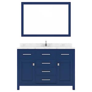 Caroline 48 in. W x 22 in. D x 35 in. H Single Sink Bath Vanity in French Blue with Quartz Top and Mirror