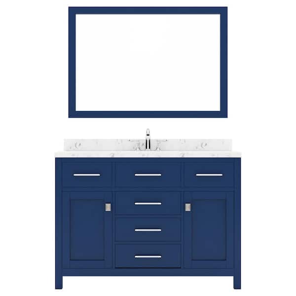 Virtu USA Caroline 48 in. W x 22 in. D x 35 in. H Single Sink Bath Vanity in French Blue with Quartz Top and Mirror