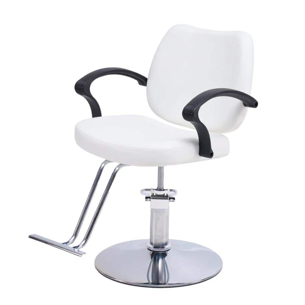 理容椅子 White PU Leather Hair Beauty Salon Equipment Silver Hydraulic