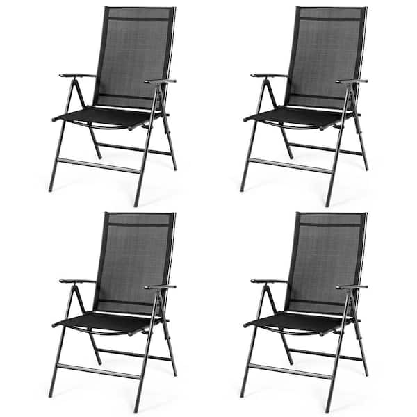 Costway 4-Pieces Black Adjustable Steel Patio Folding Dining Chair Recliner