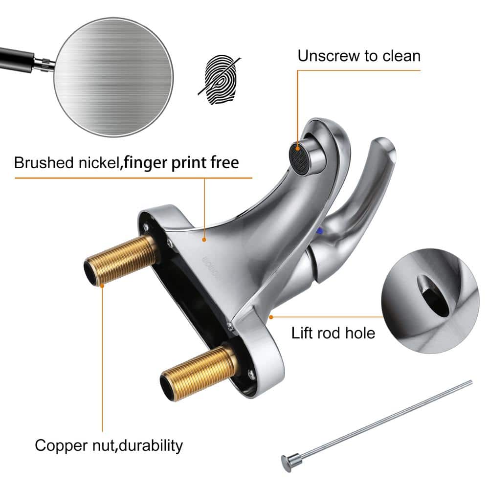 Brushed Nickel Single Handle Low Arc Bathroom Faucet with Drain Kit