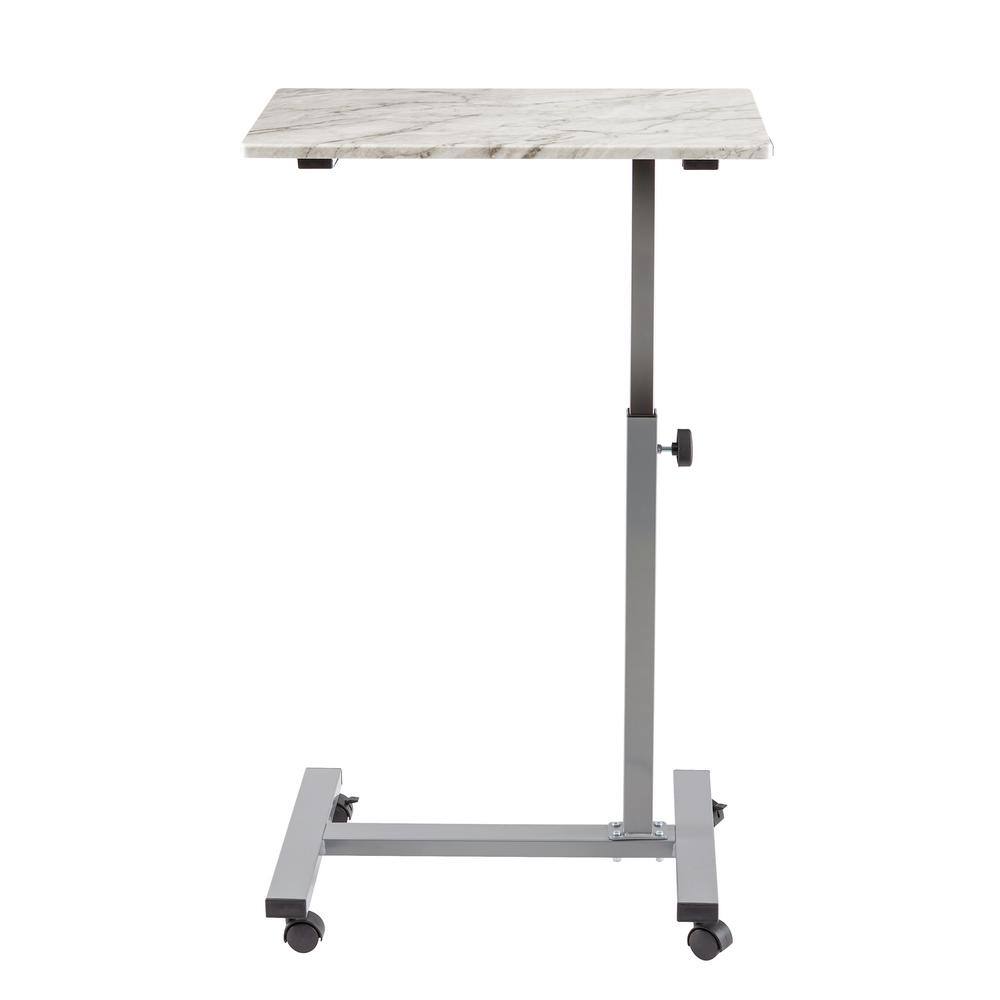 Adjustable Marble and Silver Mobile Side Table Cart