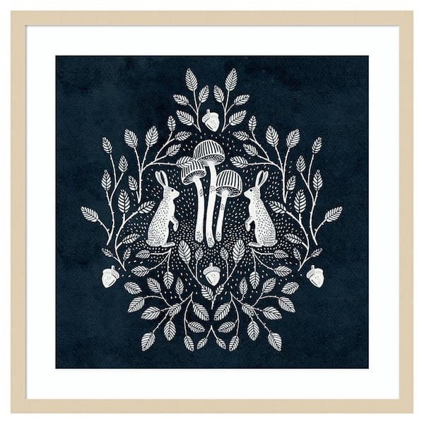 Amanti Art Rabbits and Mushrooms V by Katie Oshea 25 in. W x 25 in. H. Wood Framed Wall Art Print Framed in Brown
