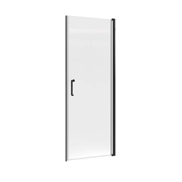 30 in. W x 72 in. H Pivot Frameless Shower Door in Matte Black with Clear Glass