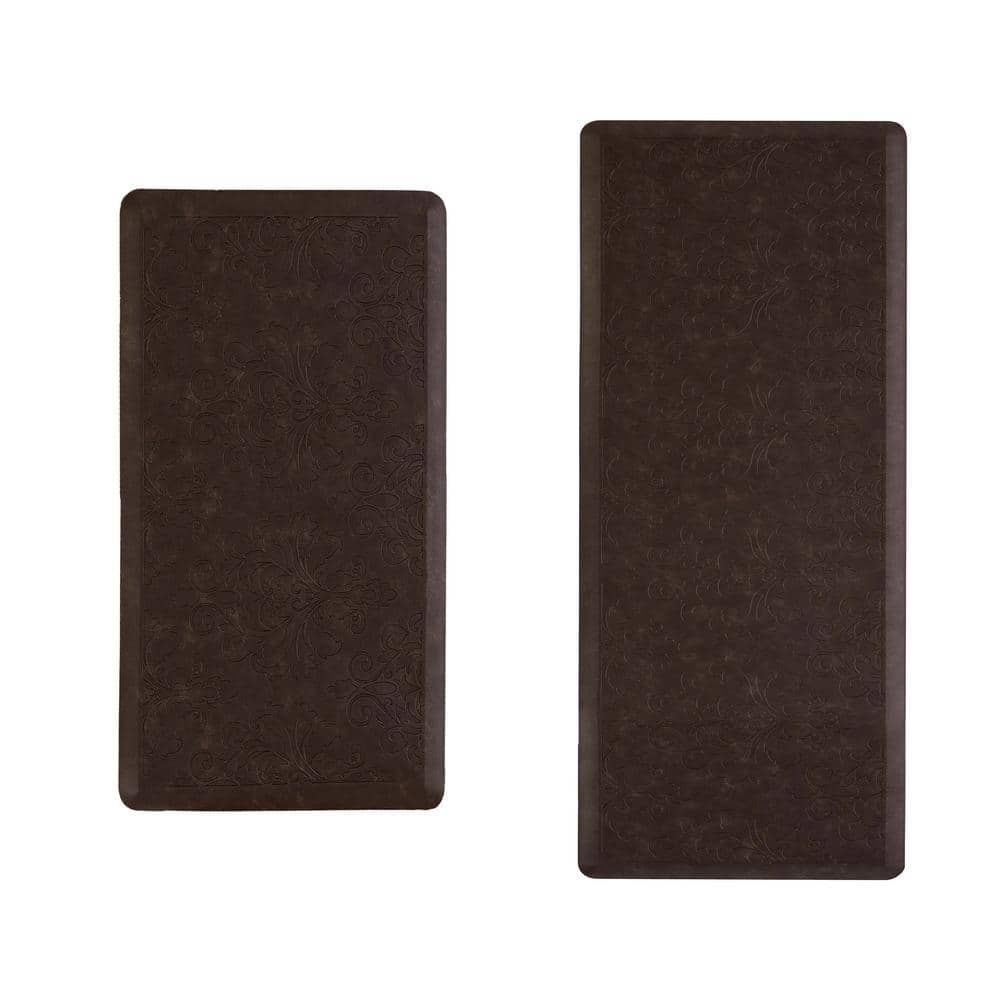 Marni Brown Faux Leather Anti-Fatigue Kitchen Mat Set