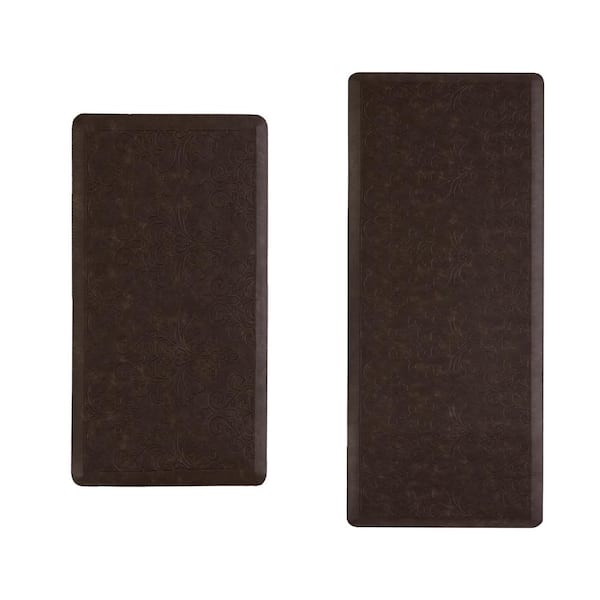 Marni Brown 17.5 in. x 48 in. Floral Synthetic 2-Piece Kitchen Mat Set