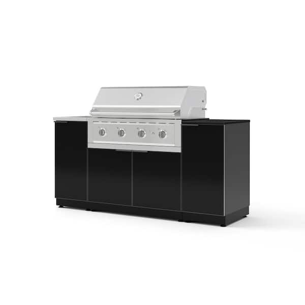 Outdoor Kitchen 5-Piece 4-Burners Natural Gas Grill Island in Black w/40 in.Performance Grill & Dekton Sirius-Countertop