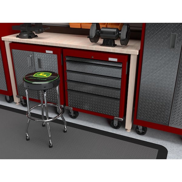 John Deere Garage Stool Shop Seat Workstool Chromed Steel Construction Workbench 