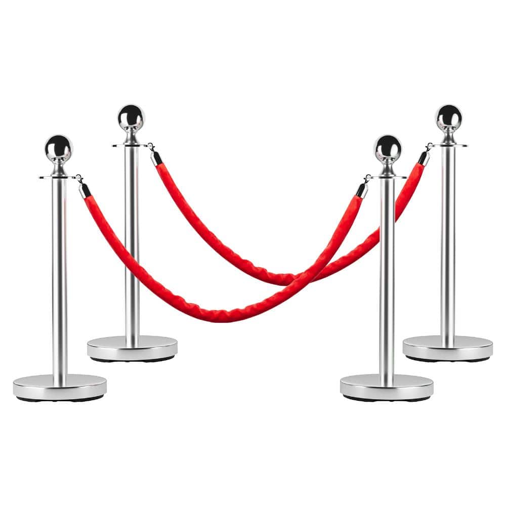 4 Pack Stainless Steel Stanchion Post Queue with 5 ft Red Carpet Ropes and Pole Crowd Control Barriers price history on PriceWatchPro