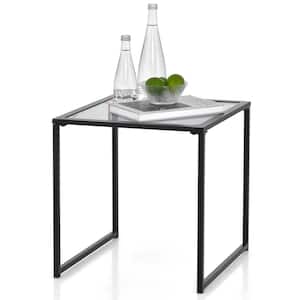 17 in. Tempered Glass Top Side Table Indoor Outdoor Small End Table w/Metal Frame Space-saving Square Coffee Table