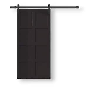 83 in. x 40 in. 8-Panel, Espresso Wood Barn Door with Solid Core and Hardware Included