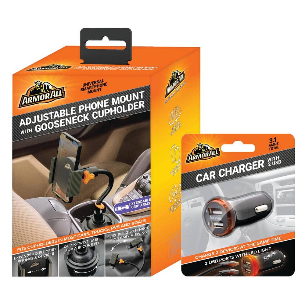 Cupholder Phone Charging Bundle, Adjustable Gooseneck and Car Charger 3.1 A