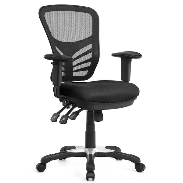 Costway Black Mesh Office Chair 3-Paddle Computer Desk Chair with Adjustable Seat