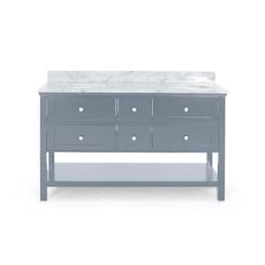 Dawson 60 in. W x 22 in. D Bath Vanity with Carrara Marble Vanity Top in Grey with White Basin