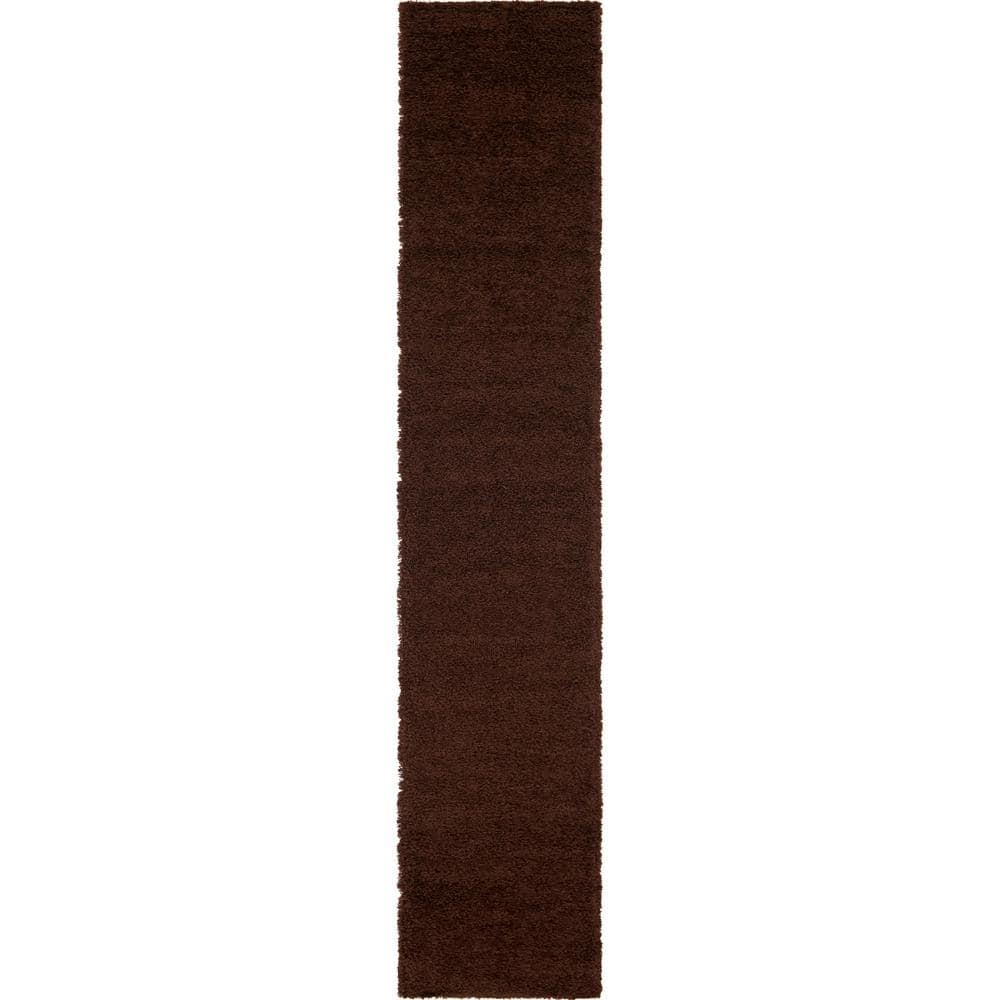 Unique Loom Solid Shag Chocolate Brown 13 ft. Runner Rug 3140777 The