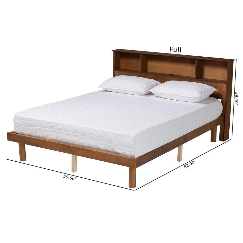 Lochlan Walnut Brown Full Platform Bed with Built-in Charging Station