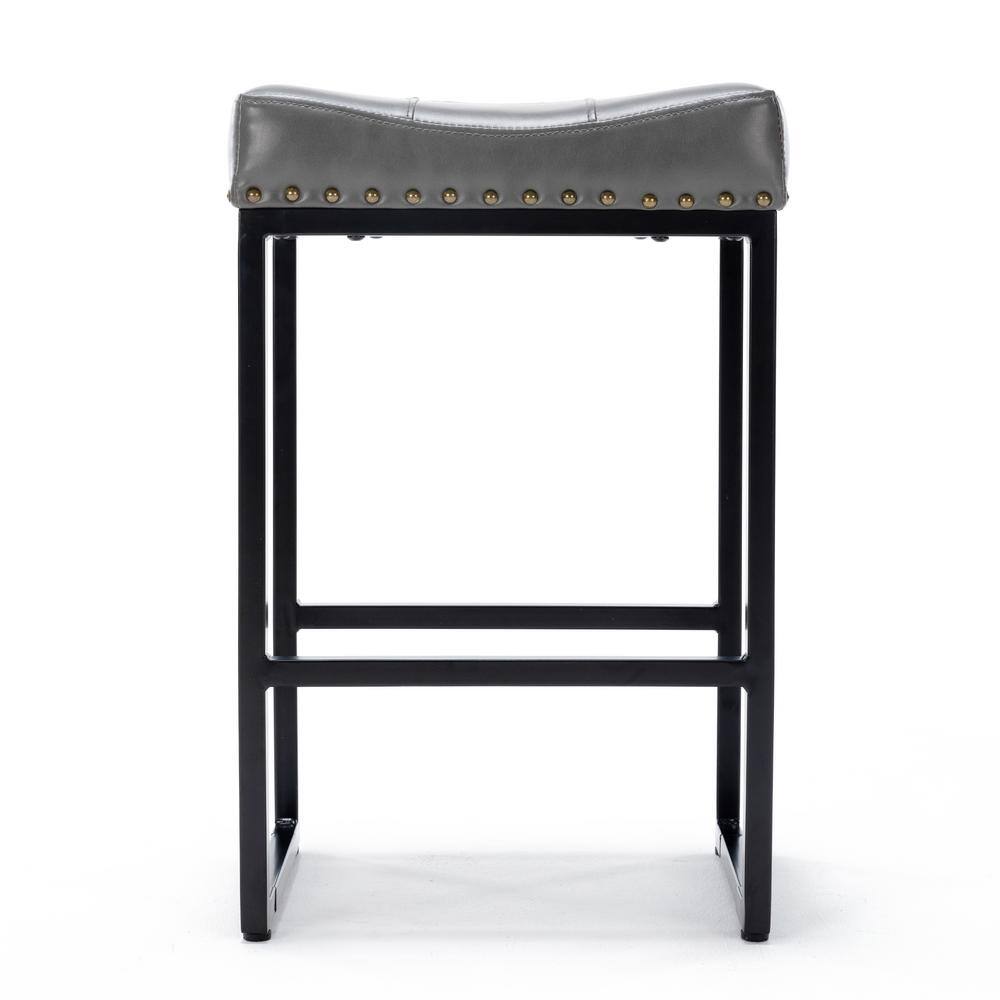 LUE BONA 24 In Dark Gray Metal Counter Stool With Faux Leather Seat   Gray Black Leg Bar Stools 23hdbe0002 300 64 1000 