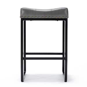 24 in. Dark Gray Metal Counter Stool with Faux Leather Seat Backless Bar Stools (Set of 3)