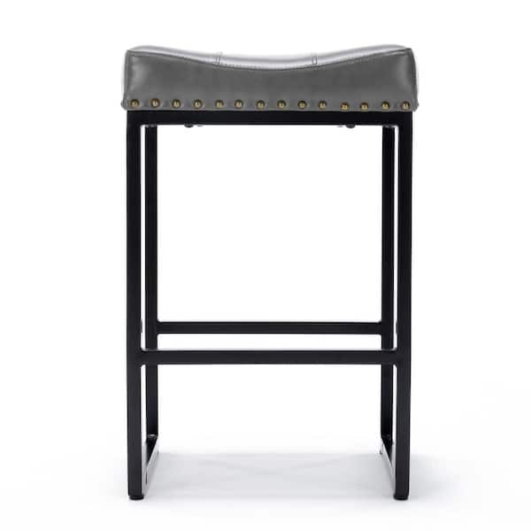 LUE BONA 24 In Dark Gray Metal Counter Stool With Faux Leather Seat   Gray Black Leg Bar Stools 23hdbe0002 300 64 600 