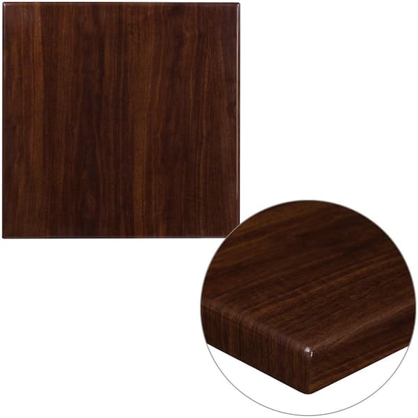 Flash Furniture 24 in. Square High-Gloss Walnut Resin Table Top with 2 in. Thick Drop-Lip