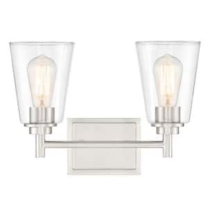 Westin 15 in. 2-Light Satin Platinum Modern Industrial Vanity with Clear Glass Shades
