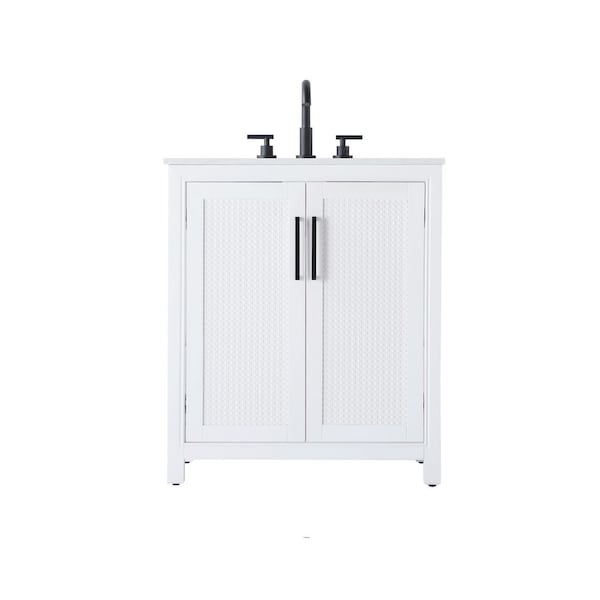 30 in. Single Sink White Bath Vanity with White Engineered Marble Top