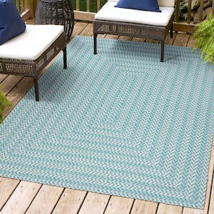 Chevron Modern Concentric Squares Aqua/Light Gray 4 ft. x 6 ft. Indoor/Outdoor Area Rug