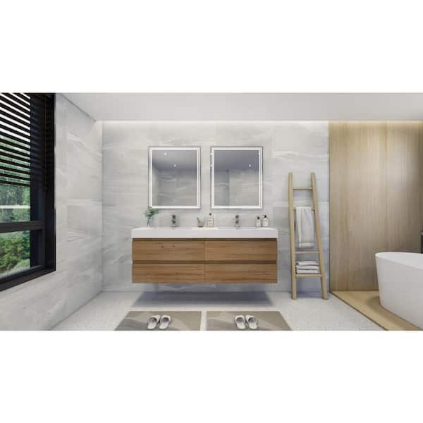 Moreno Bath Fortune 72 in. W Bath Vanity in Natural Oak with Reinforced Acrylic Vanity Top in White with White Basins