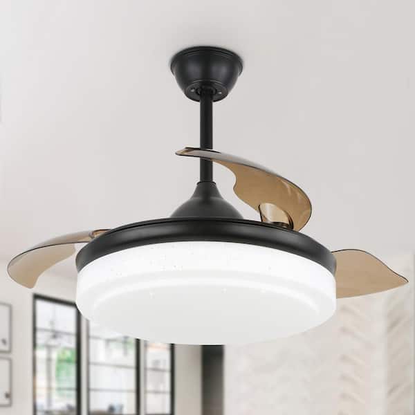 Bella Depot 42 in. LED Indoor Black Reversible Bladeless Ceiling Fan Starry Light with Remote and Light