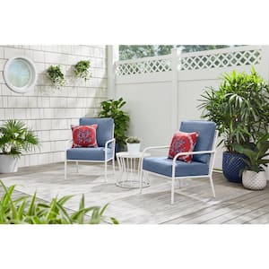Edina Bay 3-Piece Metal Outdoor Chat Set with CushionGuard Twist Blue Cushions