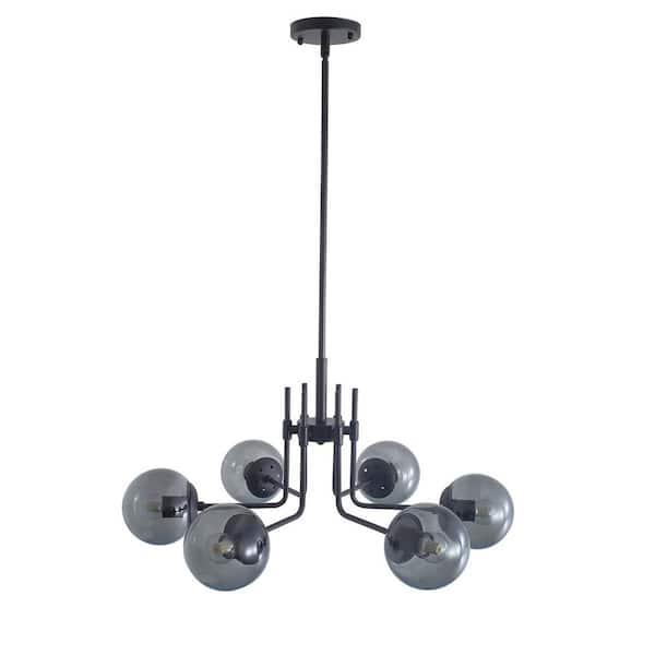 CIPACHO 6-Light Black Branch Design Chandelier with Glass Lampshade
