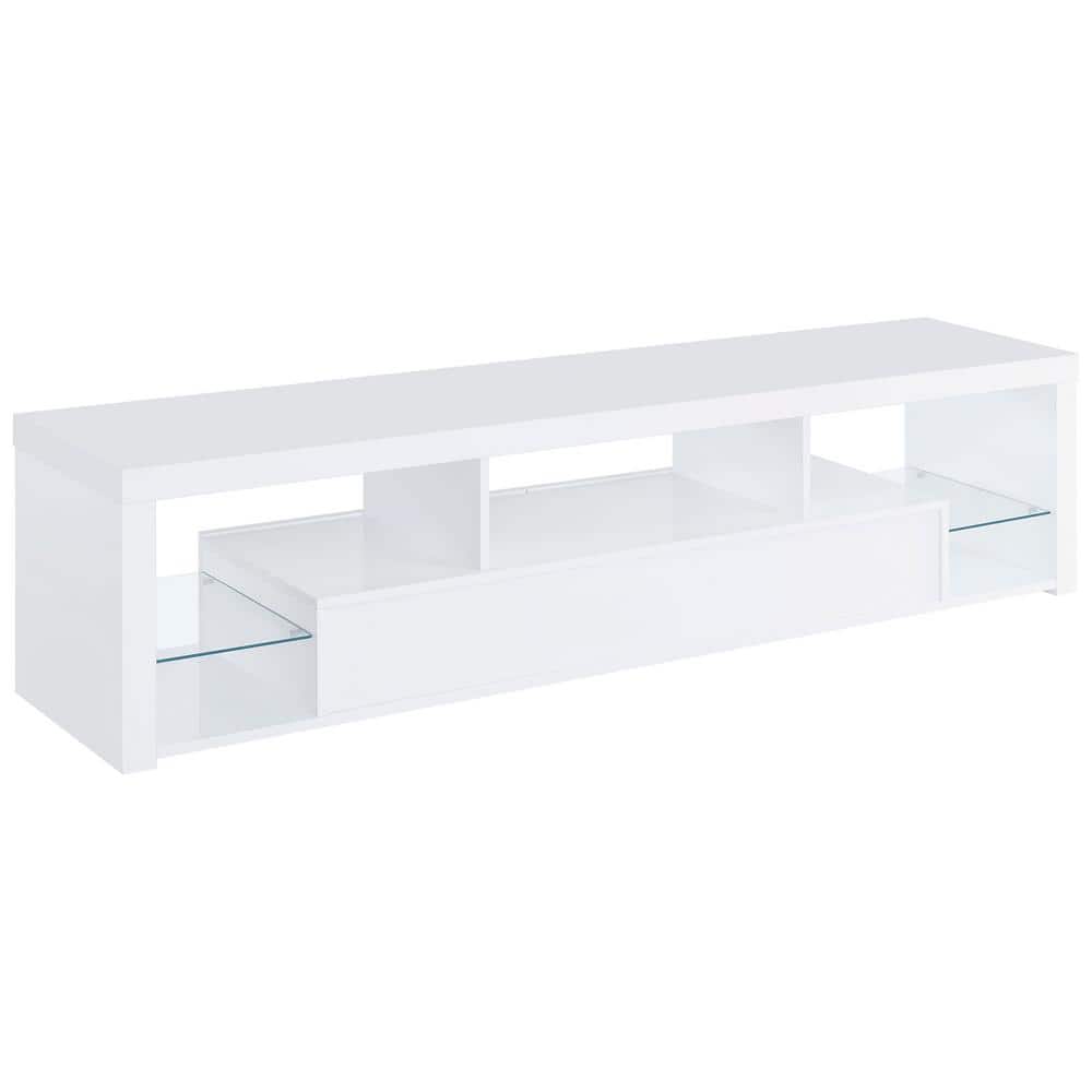 Jude White High Gloss TV Stand with Glass Shelves and Cabinet