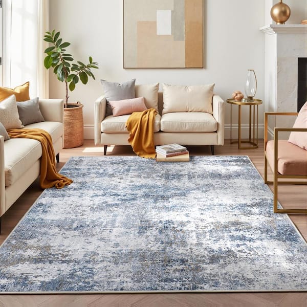 Morning Blue 4 ft. x 6 ft. Modern Abstract Area Rug