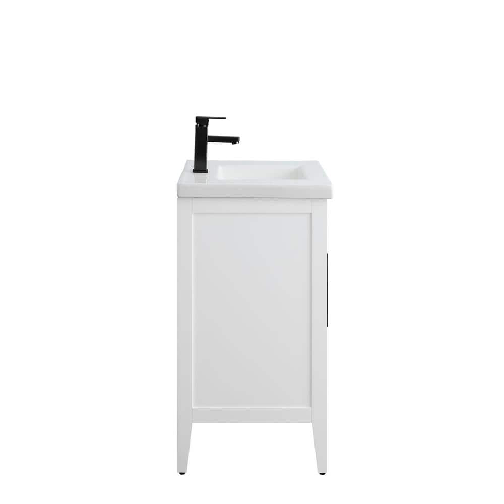 30" White Freestanding Bathroom Vanity with Ceramic Top