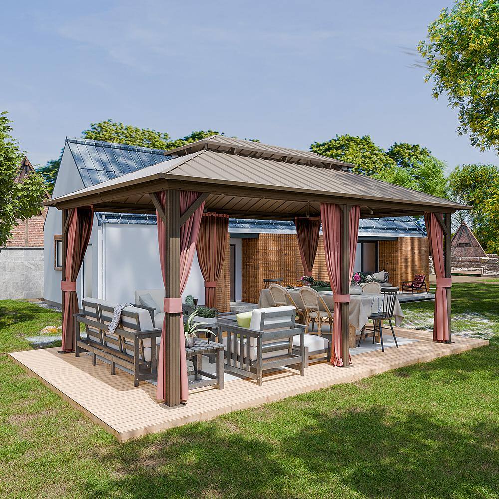 EAGLE PEAK 12x18 Brown Aluminum Frame Gazebo with Double Roof