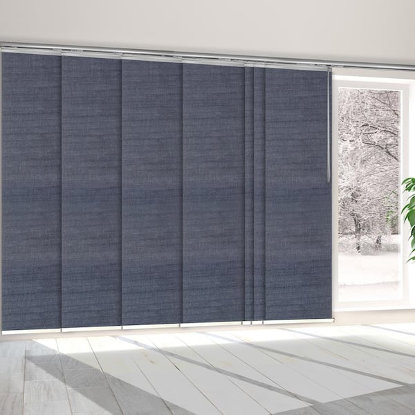 EMOH Midnight Blue 110 in. - 153 in. W x 94 in. L Adjustable 7- Panel White Single Rail Panel Track with 23.5 in. Slates