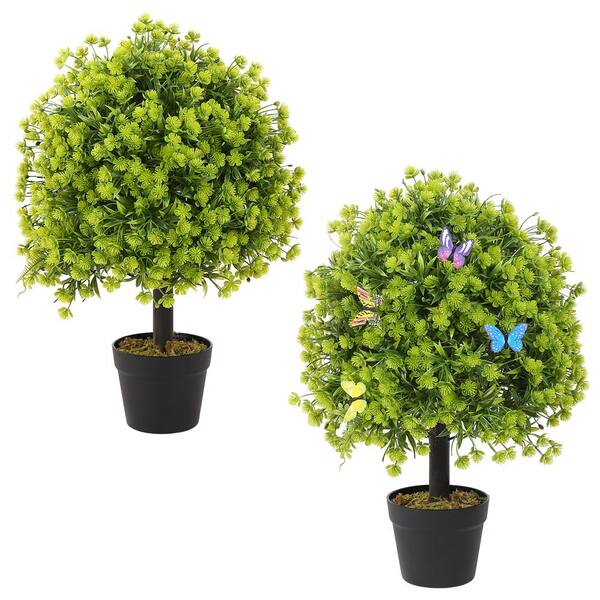 Artificial Boxwood Ball Bush 27" With Spike - UV Resistant, Indoor/Outdoor Decor, 2 Pack
