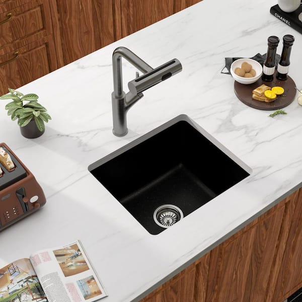 Quartz 18 in. x 16 in. x 9 in. Matte Black Single Bowl Undermount Bar Sink
