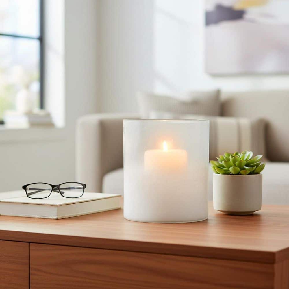 Liv & Skye Clear 7 in. Glass Frosted Bottom Hurricane Candle