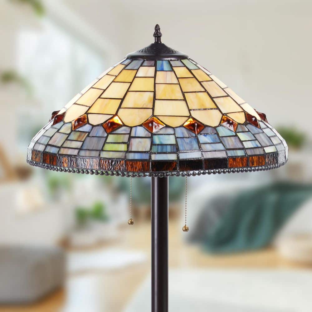 River of Goods Samantha 62.25 in. Bronze Tiffany Stained Glass